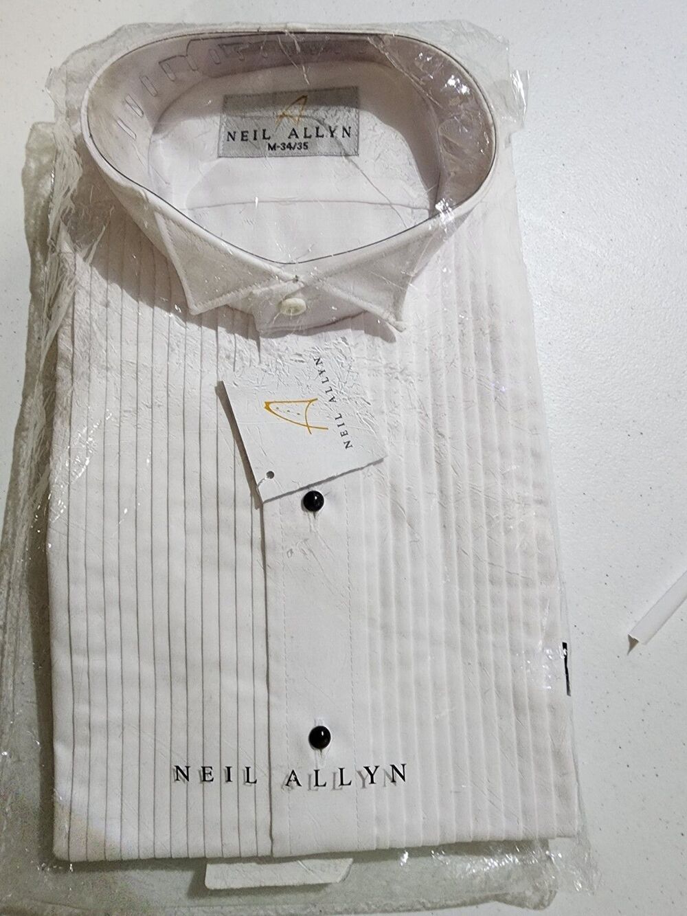 NWT Neil Allyn Tux Shirt w/1/4" Pleats Mens M 34/35 White Classic Modern Wedding